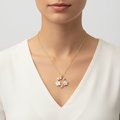 Gold Plated Magnolia Flower Star Women's Silver Necklace