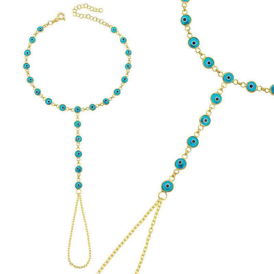 Gold Plated Blue Evil Eye Beaded Shahmaran Silver