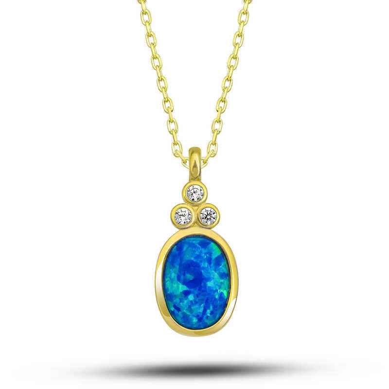 Gold Plated Blue Opal Stone Pineapple Women's Silver Necklace