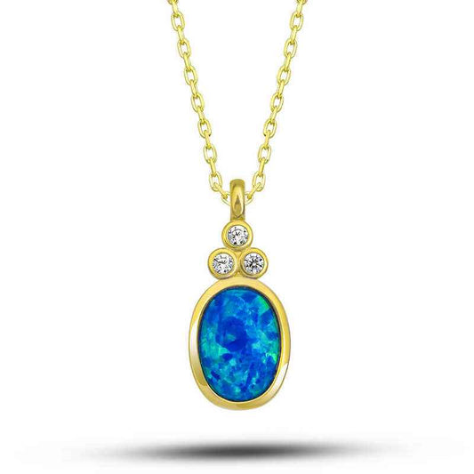 Gold Plated Blue Opal Stone Pineapple Women's Silver Necklace