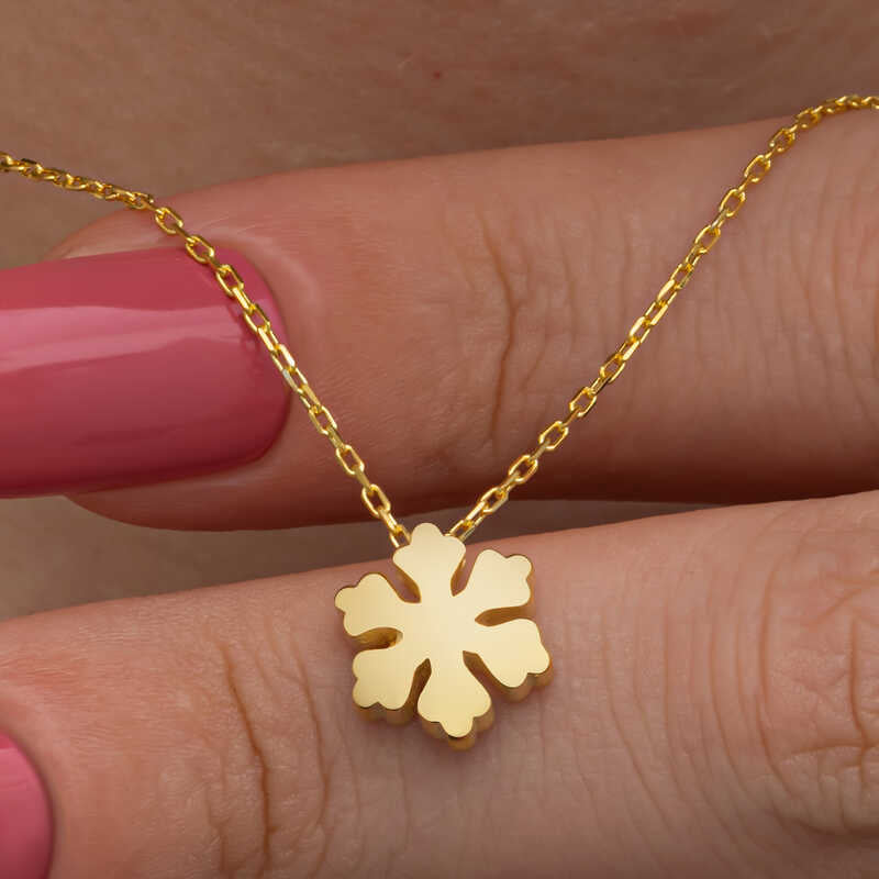 Collier en argent plaqué or pour femme avec flocon de neige minimaliste