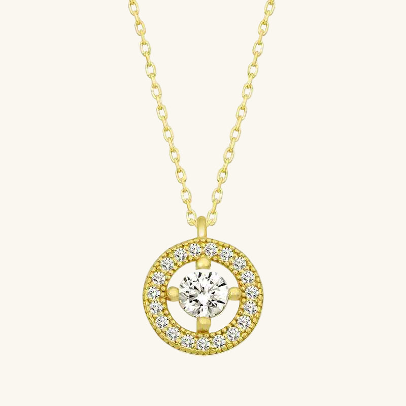 Gold Plated Minimal Round Solitaire Women's Silver Necklace