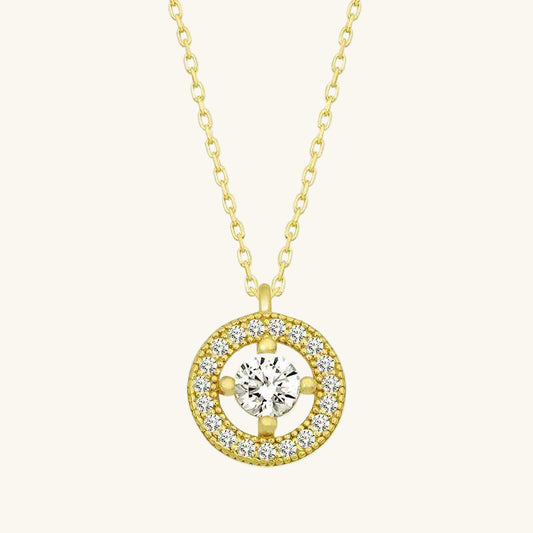 Gold Plated Minimal Round Solitaire Women's Silver Necklace