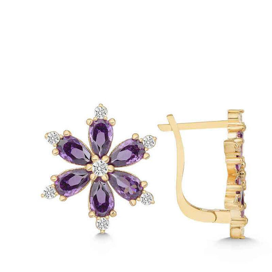 Gold Plated Purple Lotus Flower Women's Silver Earrings