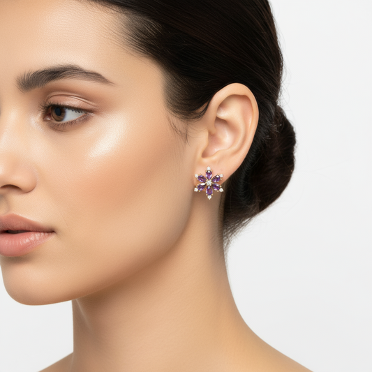 Vergoldete lila Lotusblüte Damen Silber Ohrringe