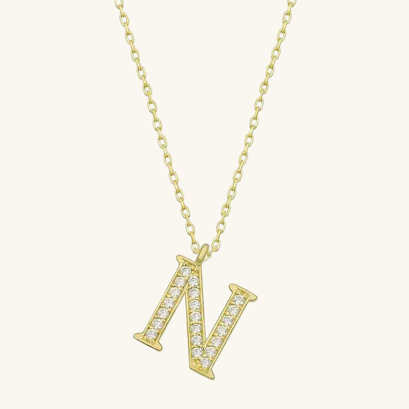 Gold Plated N Letter Women's Silver Necklace