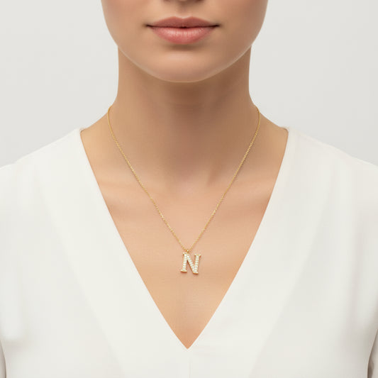 Gold Plated N Letter Women's Silver Necklace