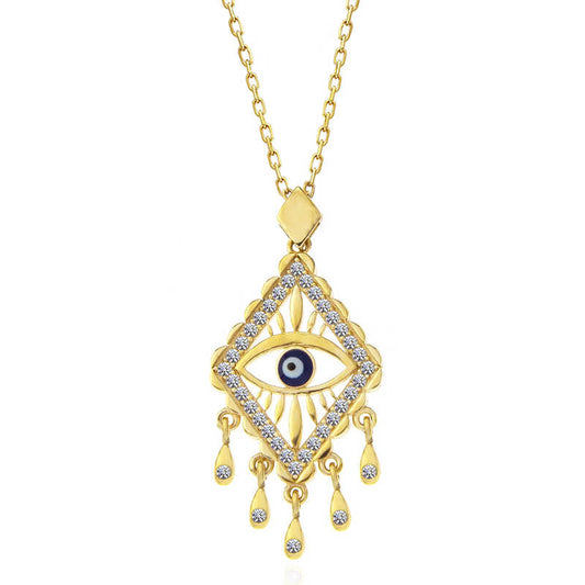 Collier en argent plaqué or pour femme avec mauvais œil