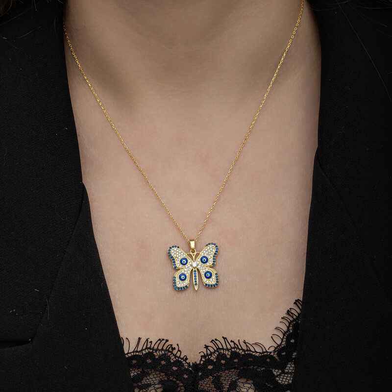 Gold Plated Evil Eye Butterfly Women's Silver Necklace