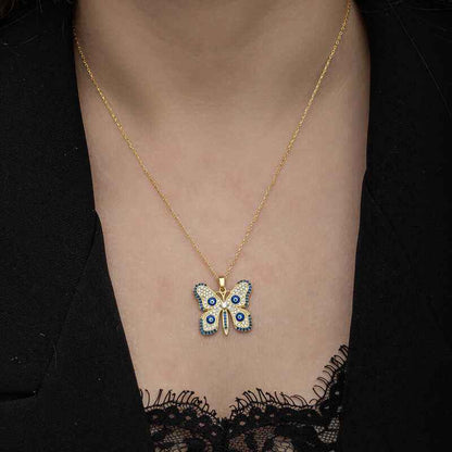 Gold Plated Evil Eye Butterfly Women's Silver Necklace