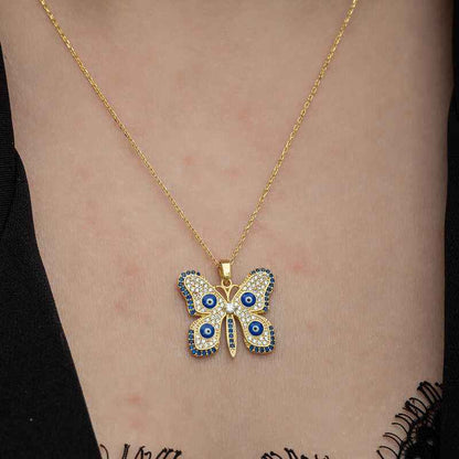 Gold Plated Evil Eye Butterfly Women's Silver Necklace