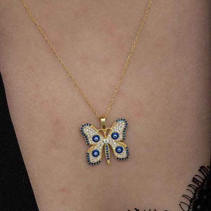 Gold Plated Evil Eye Butterfly Women's Silver Necklace