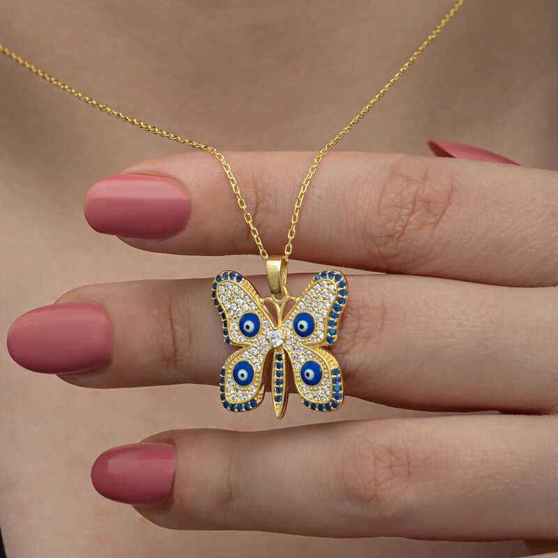 Gold Plated Evil Eye Butterfly Women's Silver Necklace