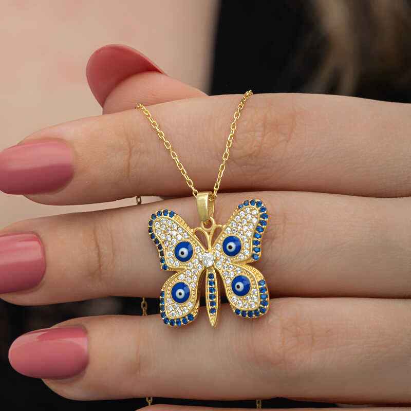 Gold Plated Evil Eye Butterfly Women's Silver Necklace