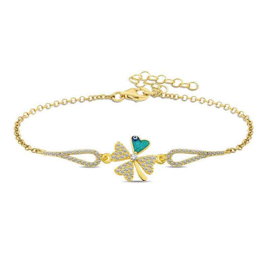 Gold Plated Nazar Clover Silver Bracelet