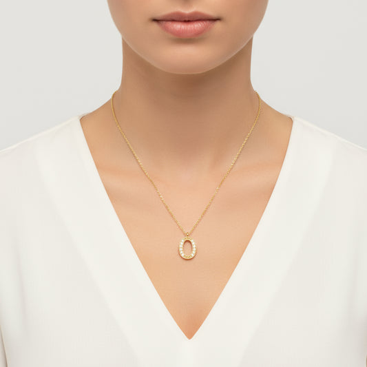 Gold Plated O Letter Women's Silver Necklace