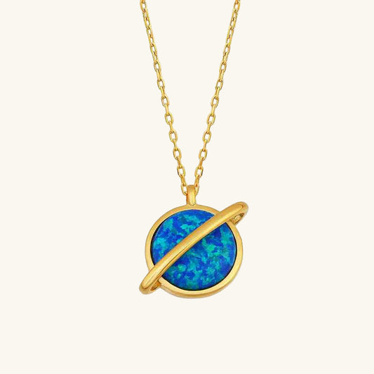 Gold Plated Opal Stone Planet Women's Silver Necklace