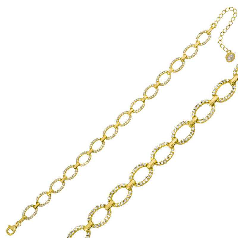 Gold Plated Oval Stone Women's Silver Bracelet