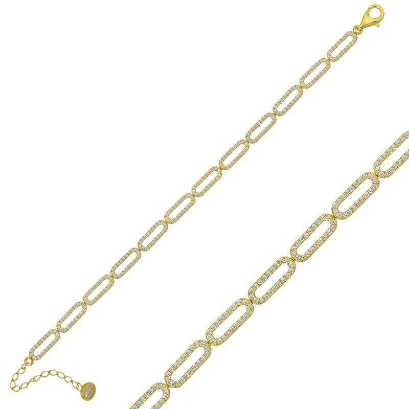 Gold Plated Oval Stone Women's Silver Bracelet
