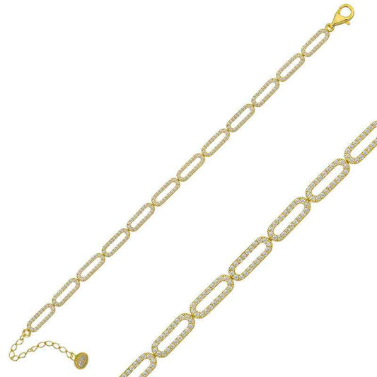 Gold Plated Oval Stone Women's Silver Bracelet