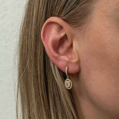 Gold Plated Oval Stone Dangle Silver Earrings