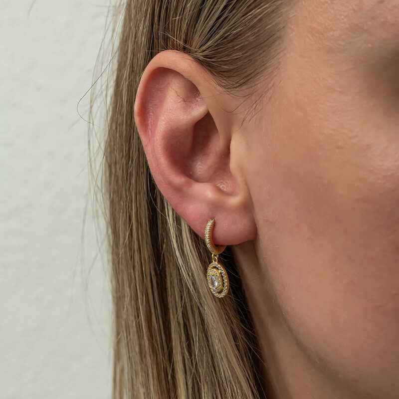 Gold Plated Oval Stone Dangle Silver Earrings