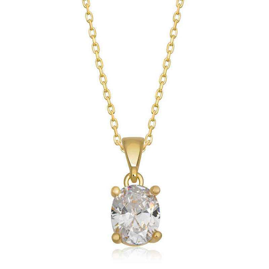 Gold Plated Oval Zircon Stone Women's Silver Necklace