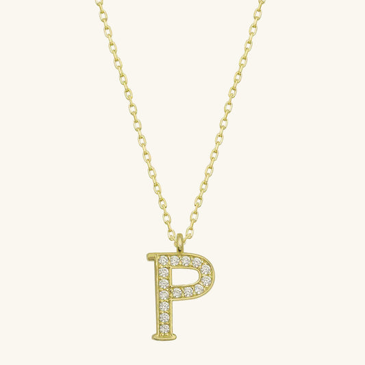 Gold Plated P Letter Women's Silver Necklace