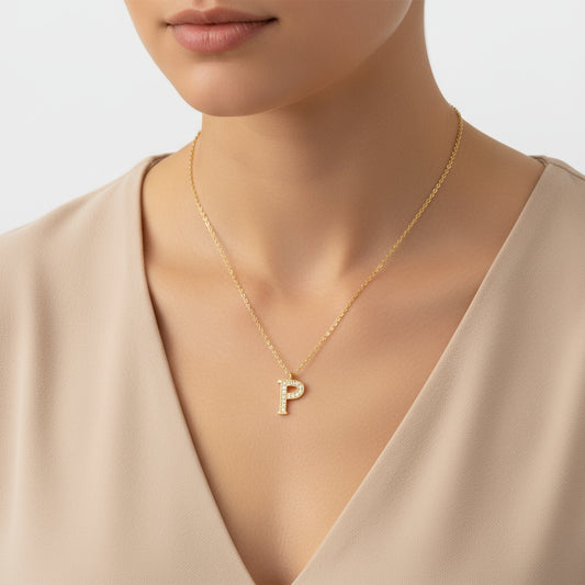 Gold Plated P Letter Women's Silver Necklace