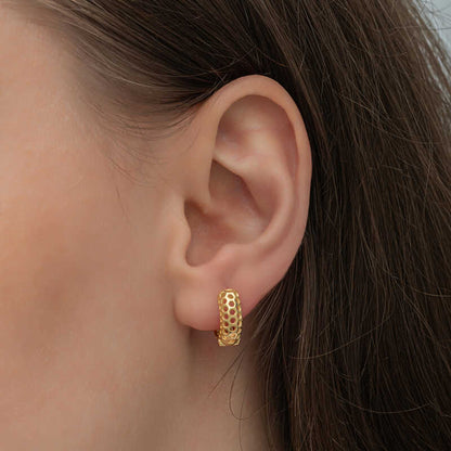 Boucles d'oreilles en argent plaqué or motif nid d'abeille pour femme