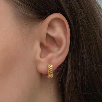 Boucles d'oreilles en argent plaqué or motif nid d'abeille pour femme