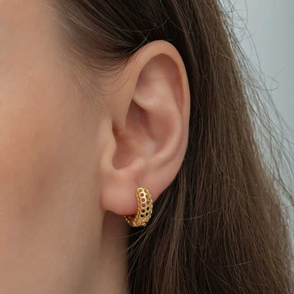 Boucles d'oreilles en argent plaqué or motif nid d'abeille pour femme