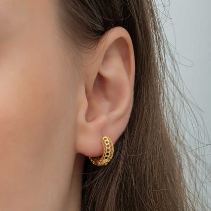 Boucles d'oreilles en argent plaqué or motif nid d'abeille pour femme