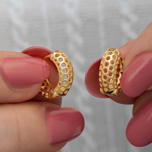 Boucles d'oreilles en argent plaqué or motif nid d'abeille pour femme
