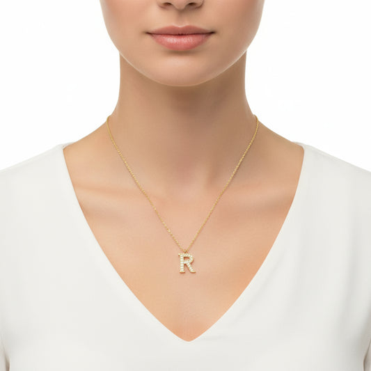Gold Plated R Letter Women's Silver Necklace