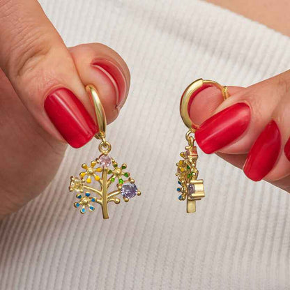 Gold Plated Stone Tree of Life Women's Silver Earrings