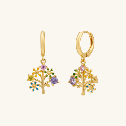 Gold Plated Stone Tree of Life Women's Silver Earrings