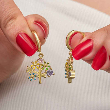 Gold Plated Stone Tree of Life Women's Silver Earrings