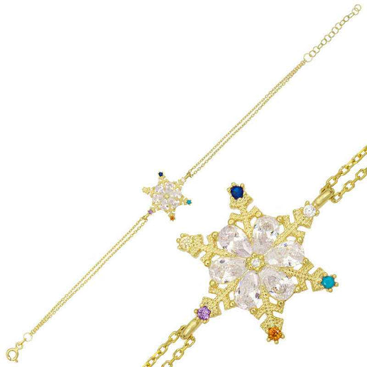 Gold Plated Stone Snowflake Women's Silver Bracelet