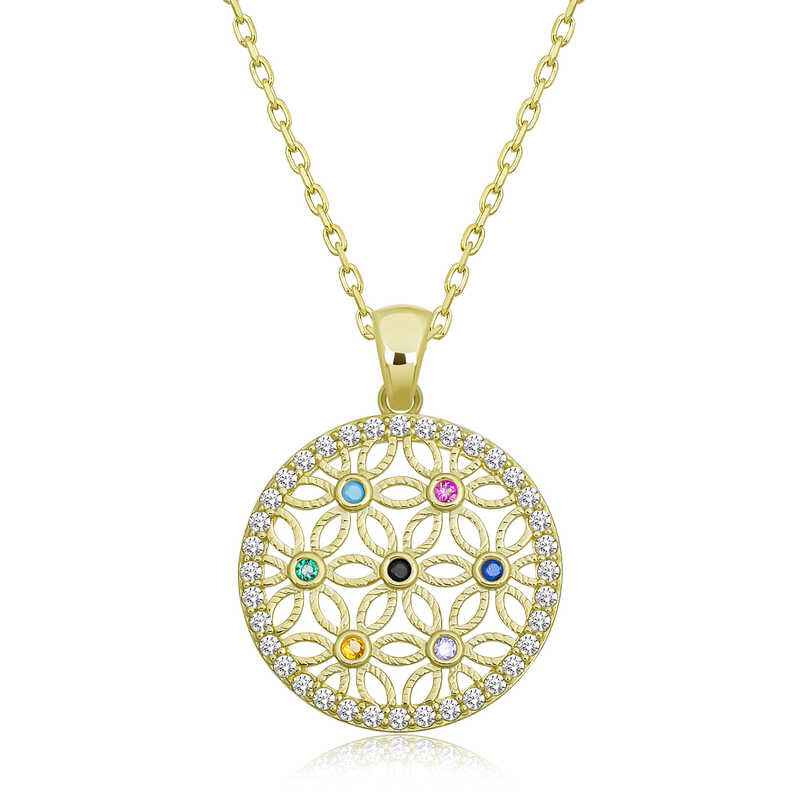 Gold Plated Stone Flower of Life Women's Silver Necklace