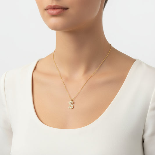 Gold Plated S Letter Women's Silver Necklace