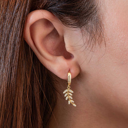 Gold Plated Dangling Wheat Ear Women's Silver Earrings