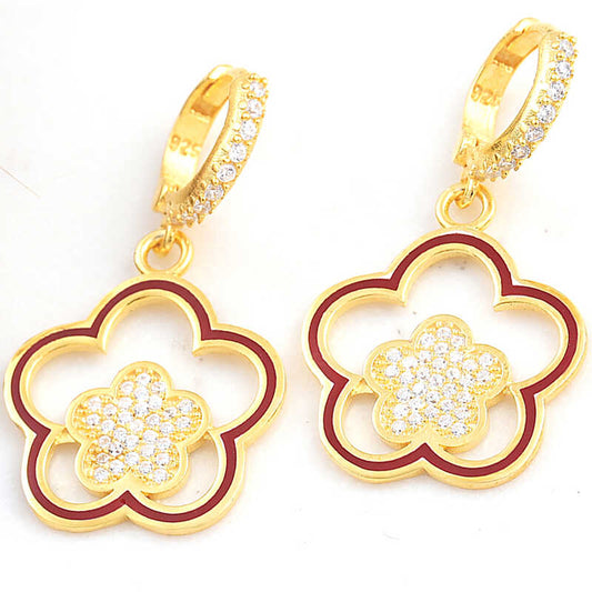 Gold Plated Dangling Flower Pattern Women's Silver Earring