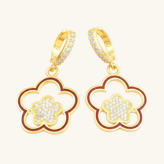 Gold Plated Dangling Flower Pattern Women's Silver Earring