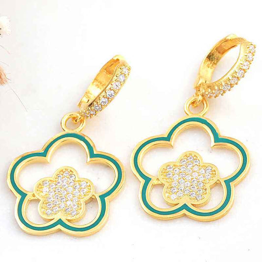 Gold Plated Dangling Flower Pattern Women's Silver Earring