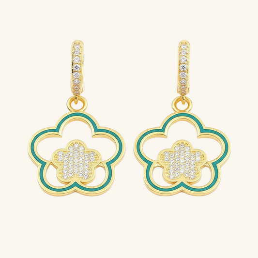Gold Plated Dangling Flower Pattern Women's Silver Earring