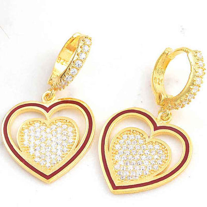 Gold Plated Dangling Heart Women's Silver Earring
