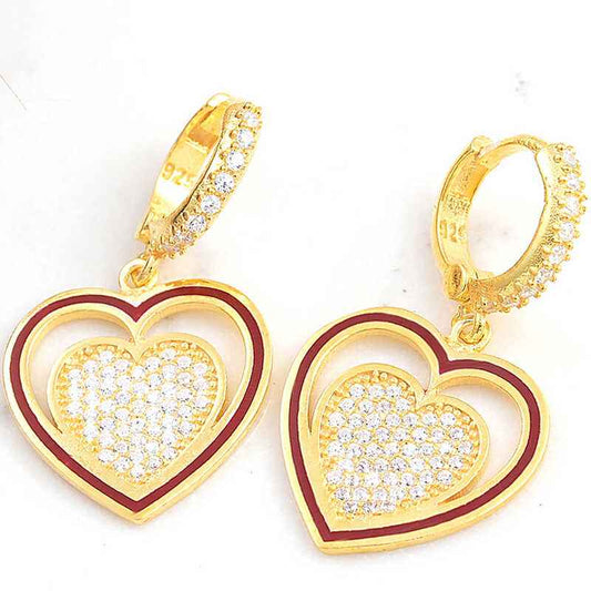 Gold Plated Dangling Heart Women's Silver Earring