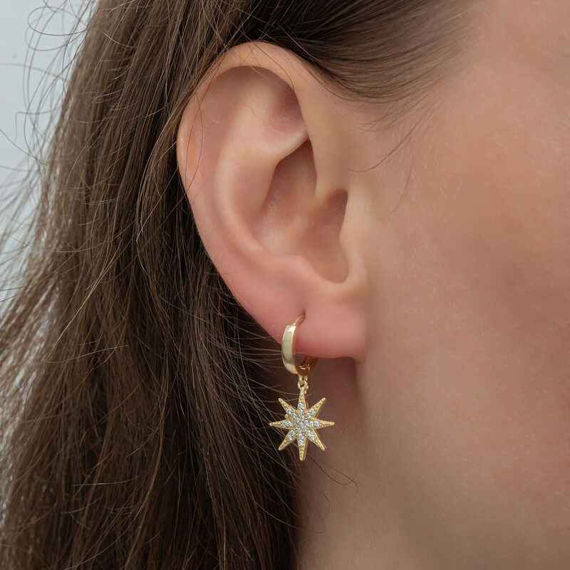 Gold Plated Dangling North Star Women's Silver Earrings