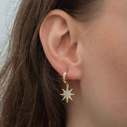 Gold Plated Dangling North Star Women's Silver Earrings
